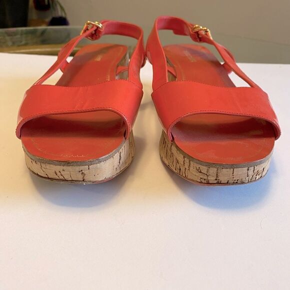 Miu Miu Coral Patent Leather Cork Platform Sandals EU 37.5 Slingback Peep Toe - Picture 5 of 11